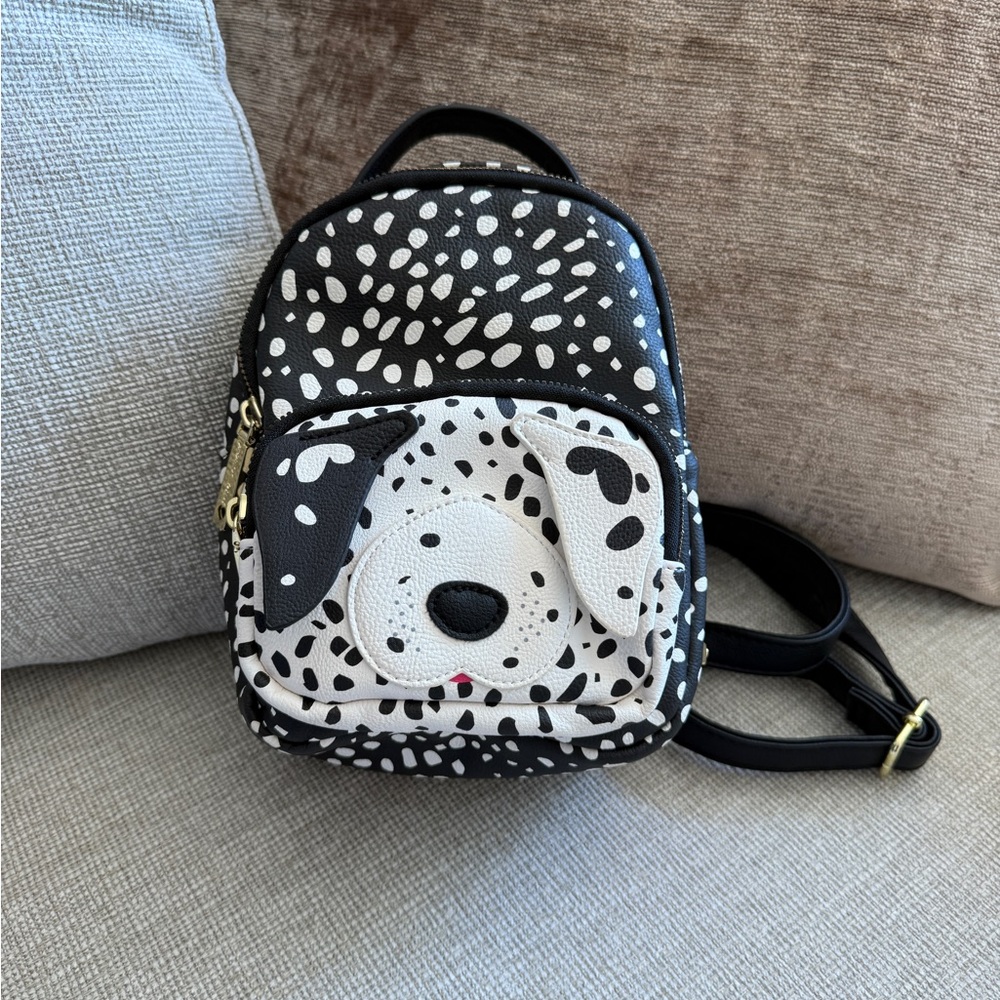 Betsey Johnson Black & White Dalmatian Face Mini Kitsch Backpack